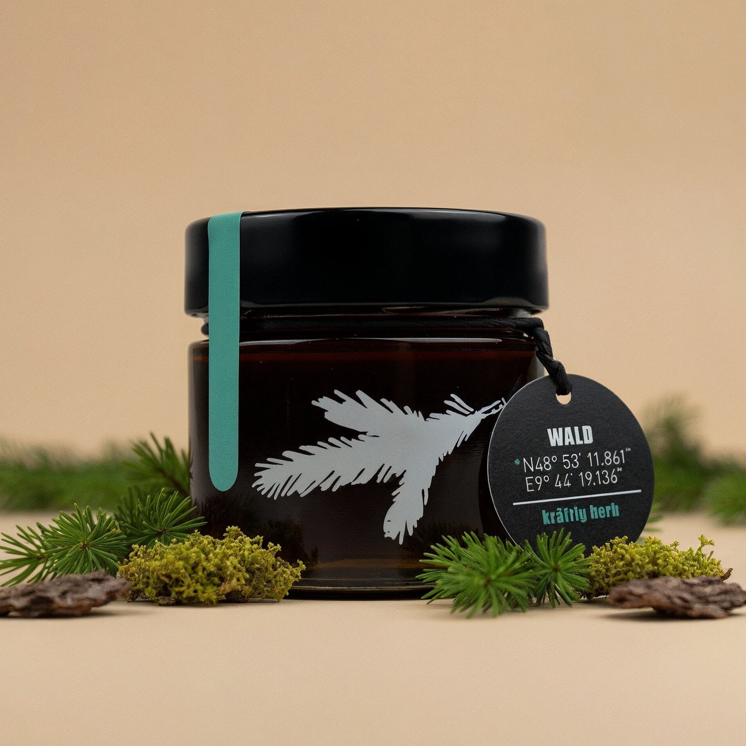 Glas Bio Waldhonig der Honigwanderer, kräftig aromatisch mit feinen Waldnoten, im schwarzen Designglas