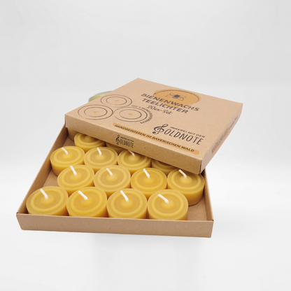 Bienenwachs Teelichter Set aus 20 Stück – handgegossen, naturbelassen und umweltfreundlich hergestellt