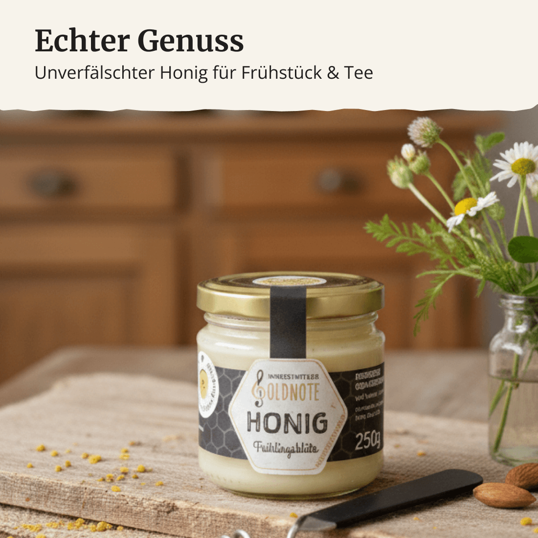 Frühlingsblütenhonig zum Frühstück – blumig-milder Honig von der Imkerei mit der Goldnote