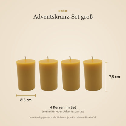 Größe Adventskranz-Set groß: vier Kerzen je Ø 5 cm, 7,5 cm hoch