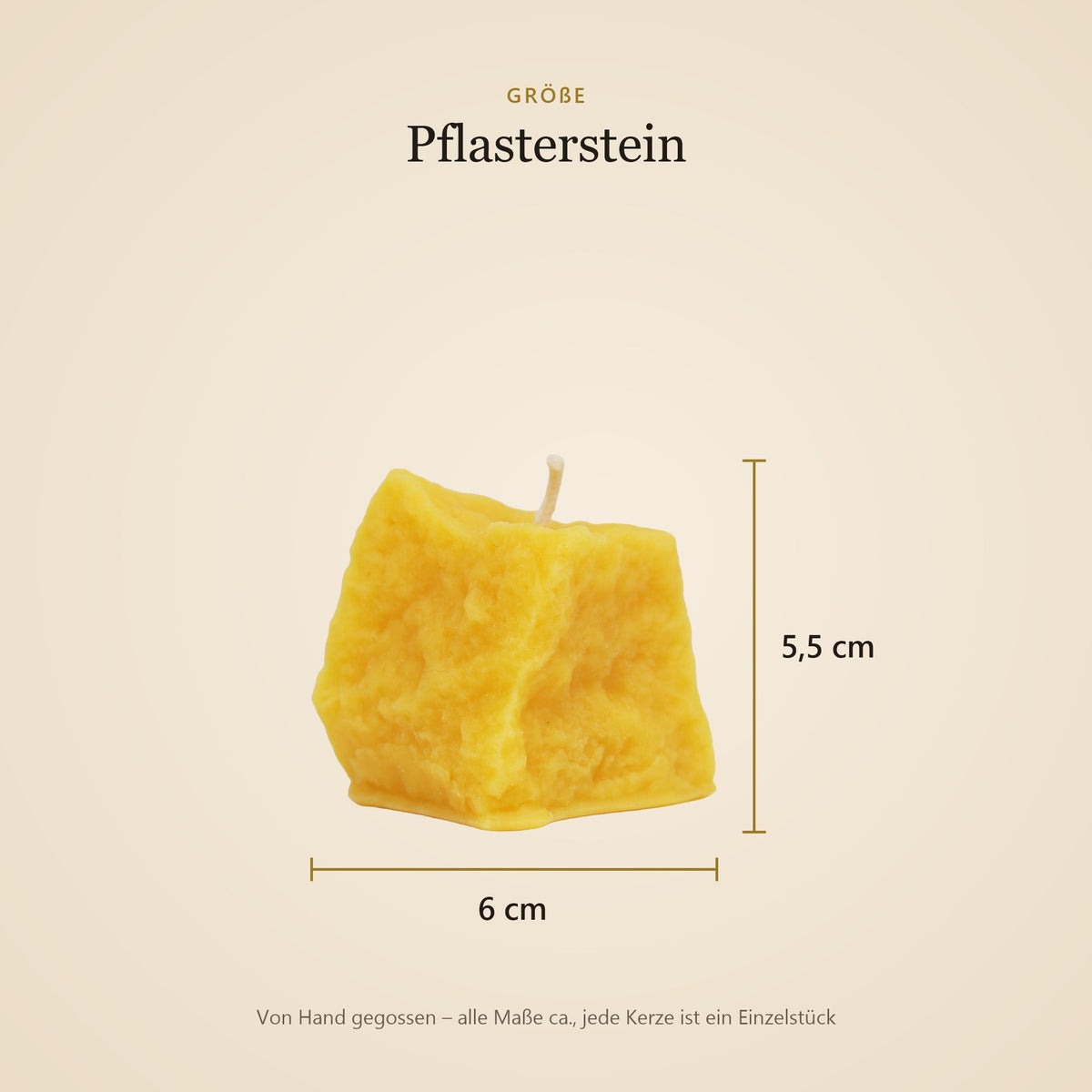Größe Pflasterstein-Kerze: 6 cm breit, 5,5 cm hoch