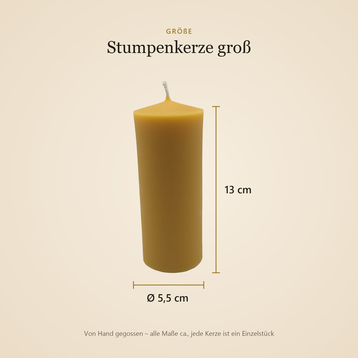 Größe Stumpenkerze groß: Ø 5,5 cm, 13 cm hoch