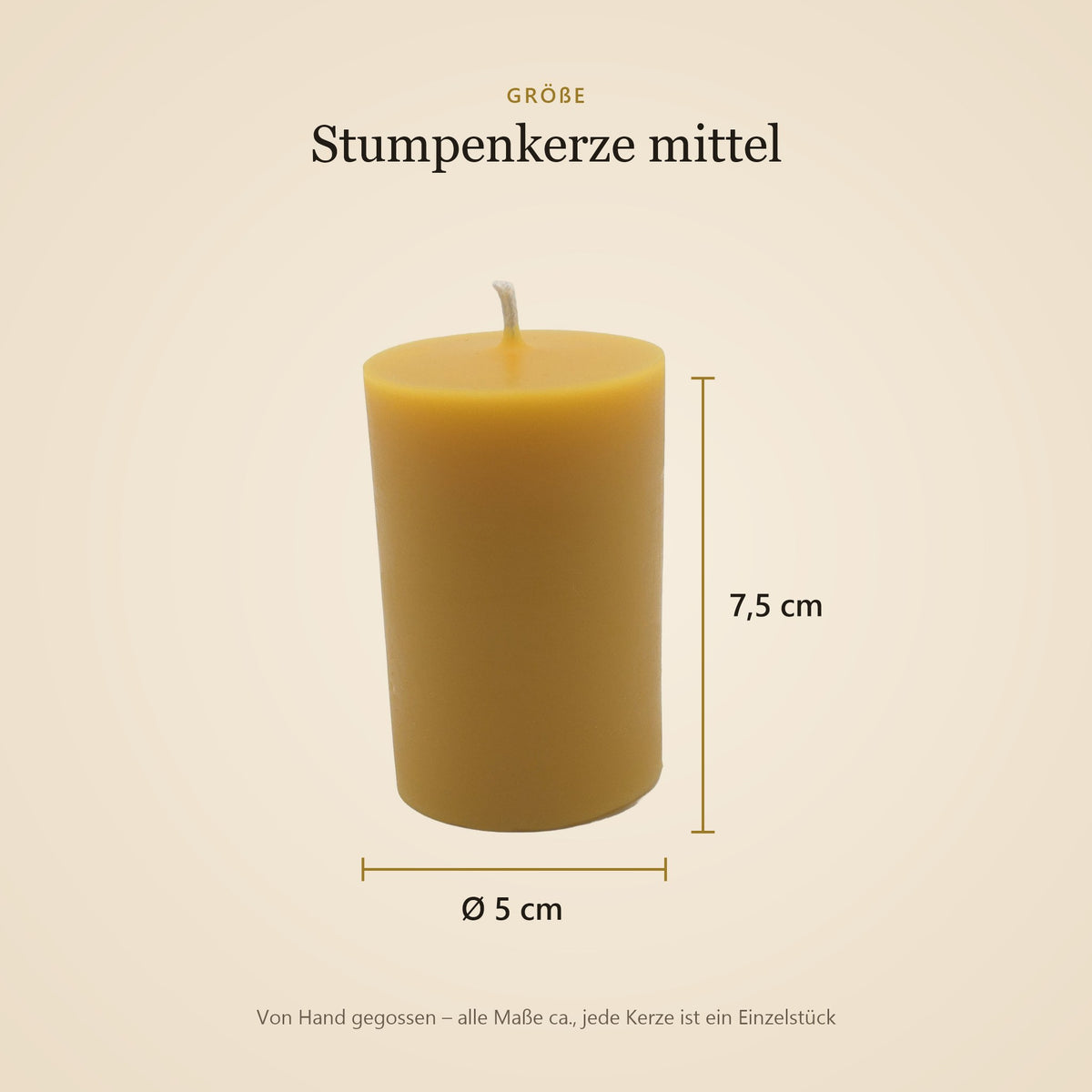 Größe Stumpenkerze mittel: Ø 5 cm, 7,5 cm hoch