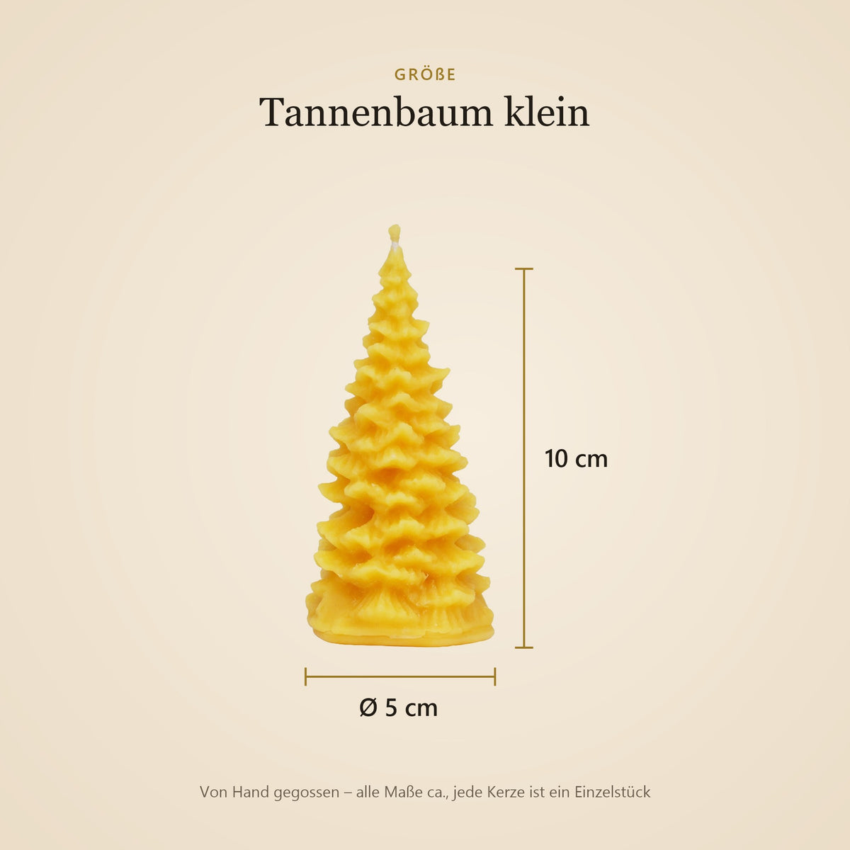 Größe Tannenbaum-Kerze klein: Ø 5 cm, 10 cm hoch