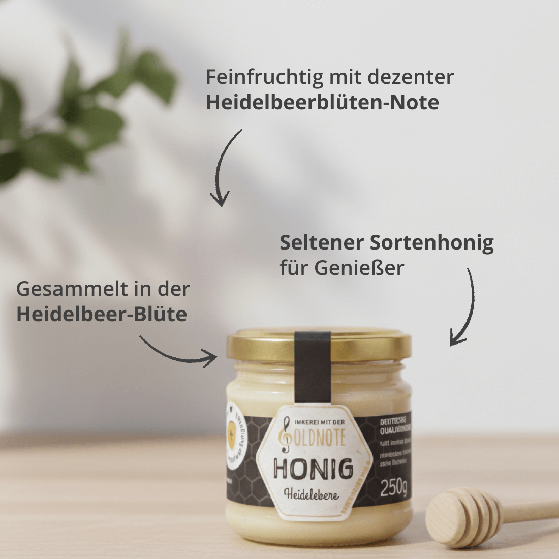 Herb-aromatischer Heidelbeerhonig der Imkerei mit der Goldnote