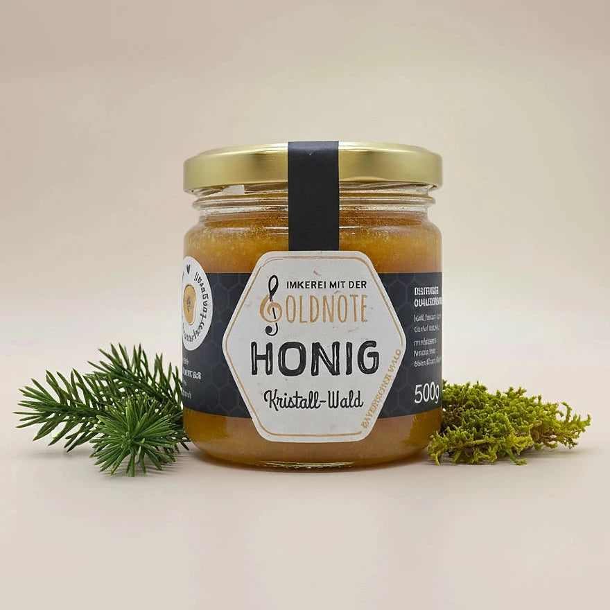 Kristall-Waldhonig im Glas – cremig gerührter Waldhonig von der Imkerei mit der Goldnote