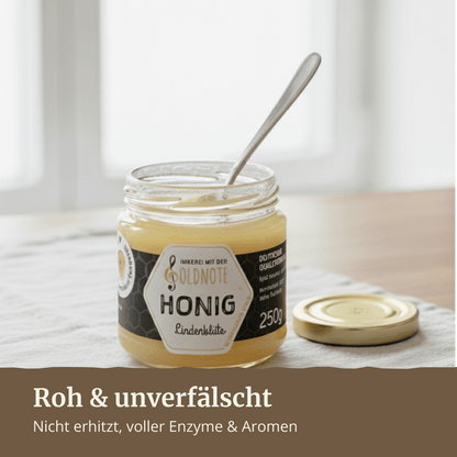 Nachhaltig erzeugter Lindenblütenhonig – minzig-frischer Honig der Imkerei mit der Goldnote